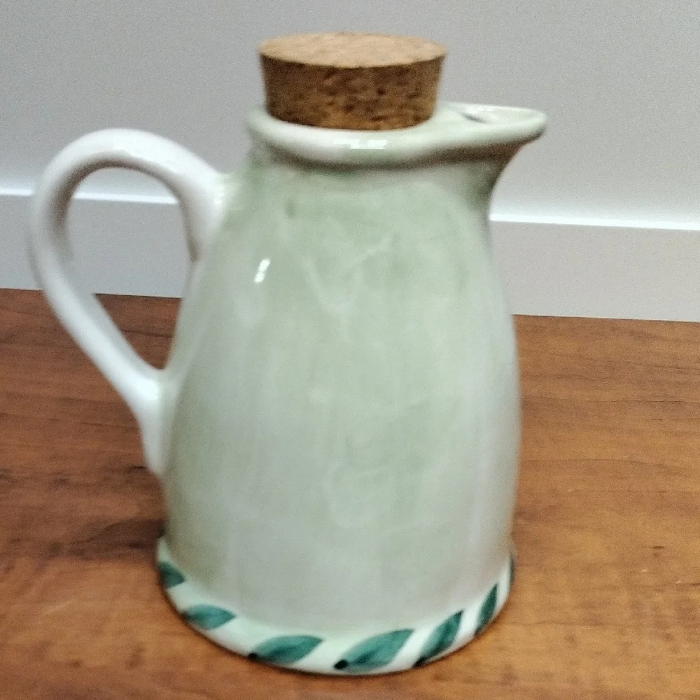 Williams Sonoma Ceramic Olive Oil Jug with Cork Lid Made In Portugal
